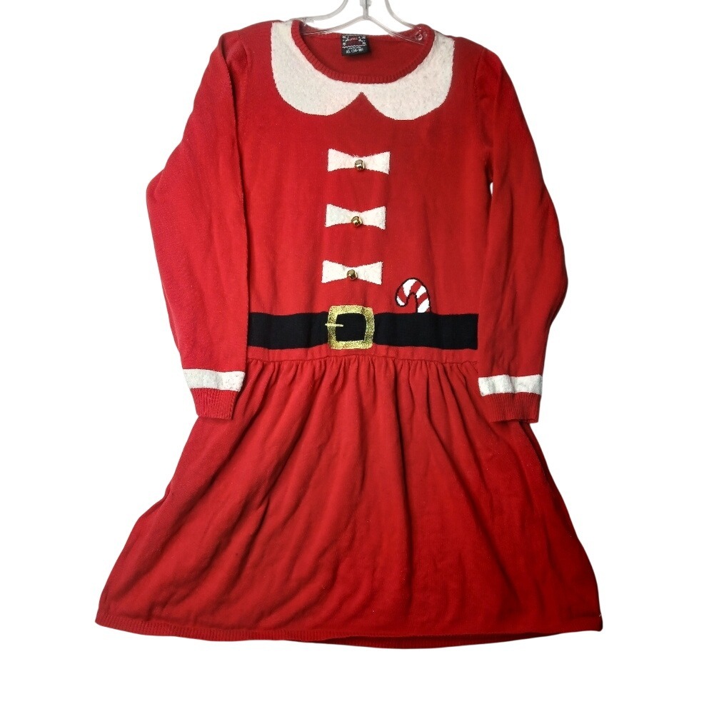 Well Worn Sweater Dress Women XL Red Christmas Mrs Claus Jingle Bell Glitter